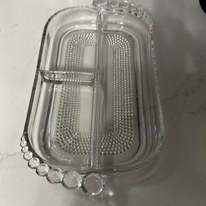 Duncan miller teardrop patter oblong 3 section serving dish vintage heavy glass
